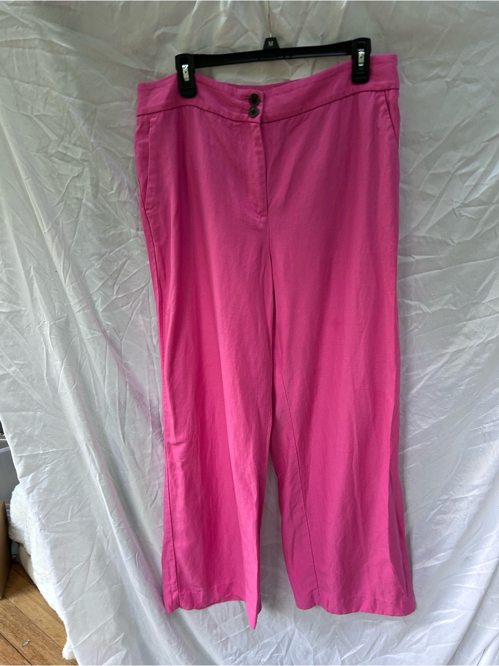 Talbots Greenwich Linen blend Pants Bright Pink Wide-Leg Size 14.